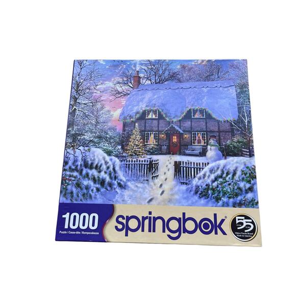 Springbok Yuletide Cottage Cabin Retreat 1000 Piece Puzzle Winter Scene - Picture 1 of 6